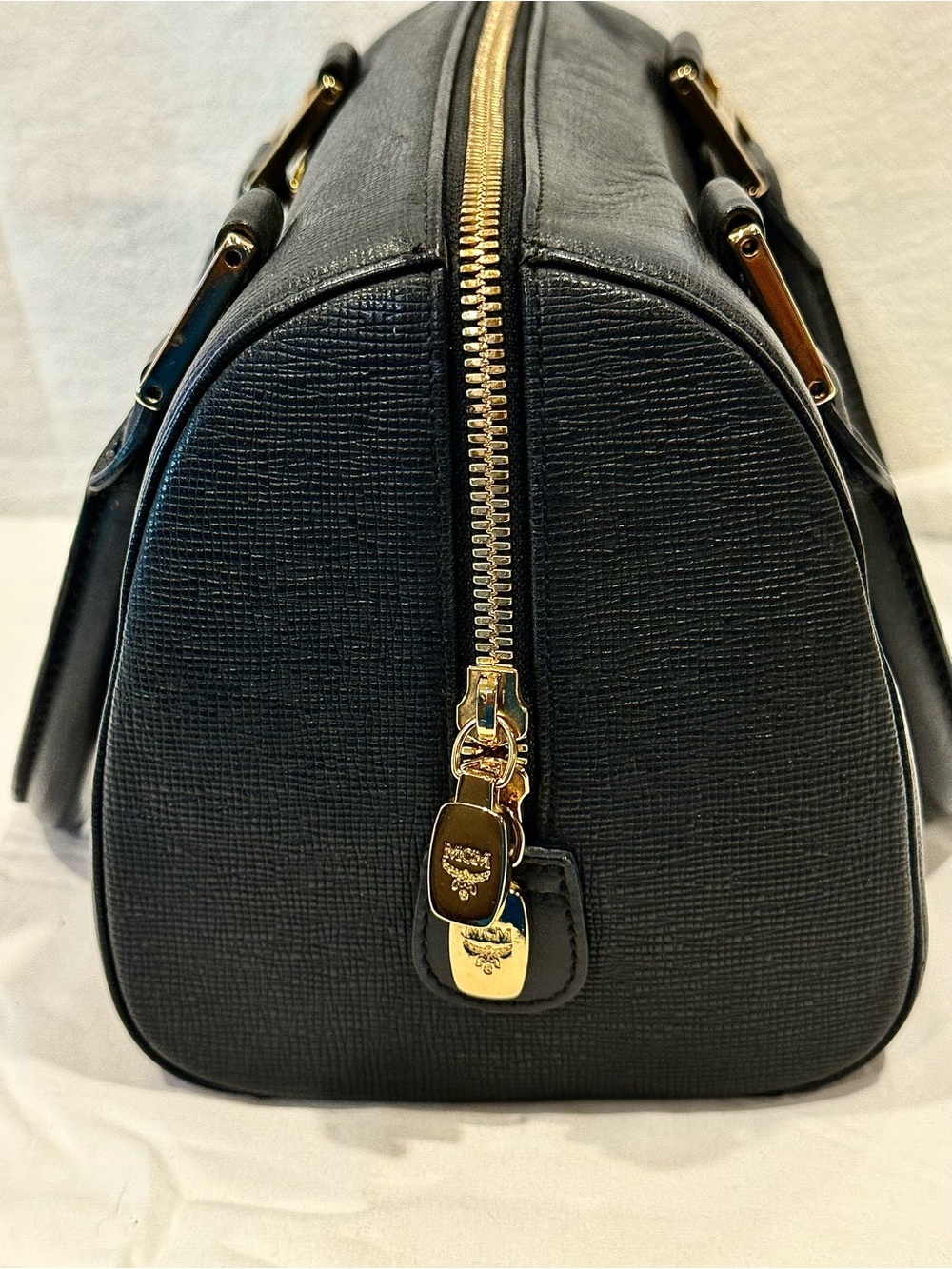 MCM Black Saffiano Textured Leather Boston Bag with Gold Hardware - Picture 7 of 10